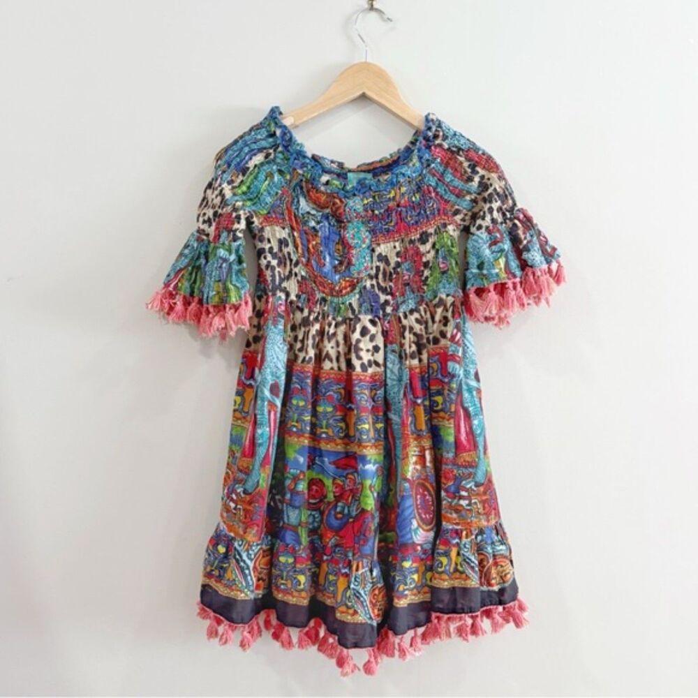 Antica Sartoria by Giacomo Cinque Girls Boho Dress 5/6 Cotton Tassel Smocked